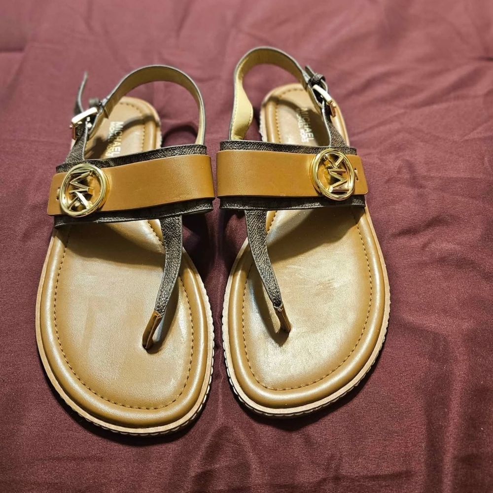 Michael Kors Tan and Gold Sandals